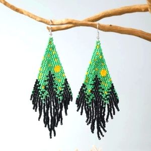 Forrest Moon Beaded Dangle Earrings